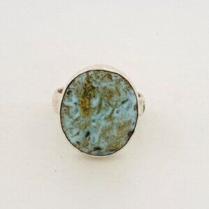 Brand New Sterling Silver 925 Round Turquoise Women's Statement Ring - Size 6